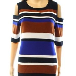 INC Cold Shoulder Sweater Striped Fitted XL NWT